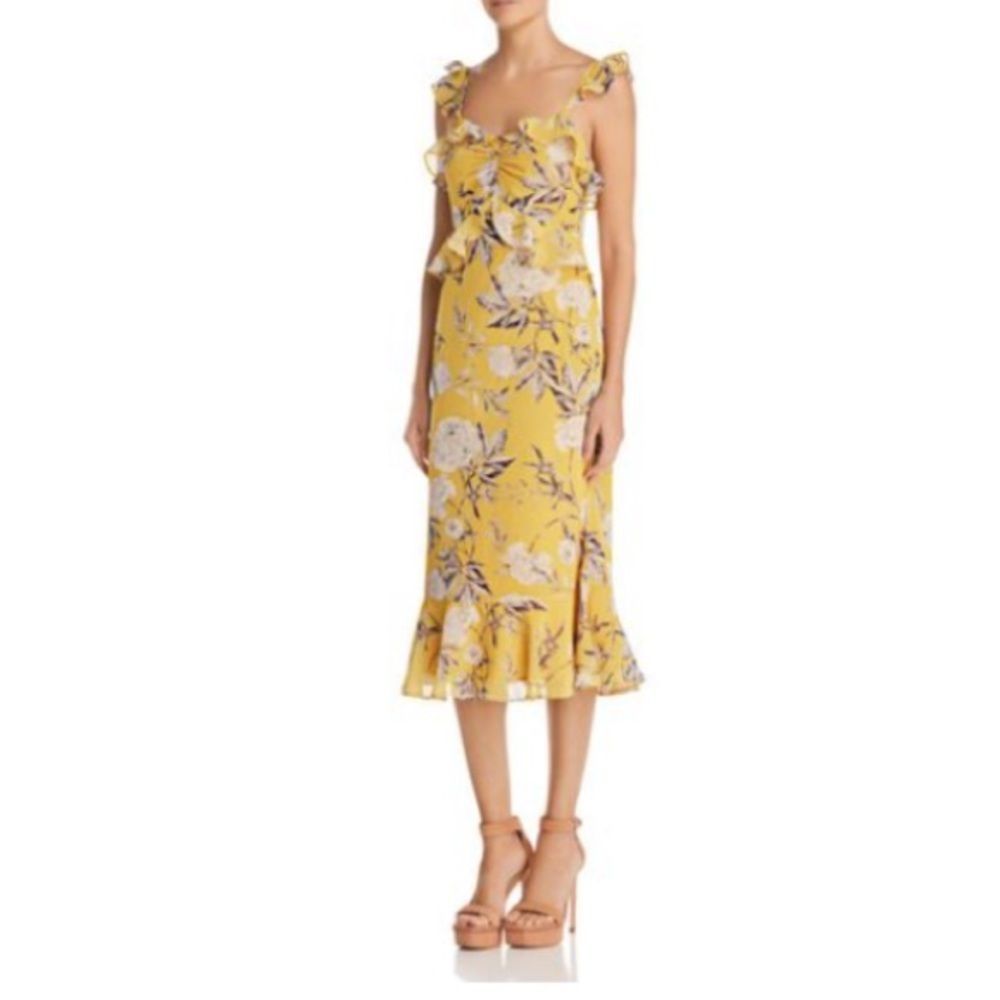 NEW With Tags Lucy Paris Womens Yellow Marissa Flounce Ruffle Midi Dress Size: M